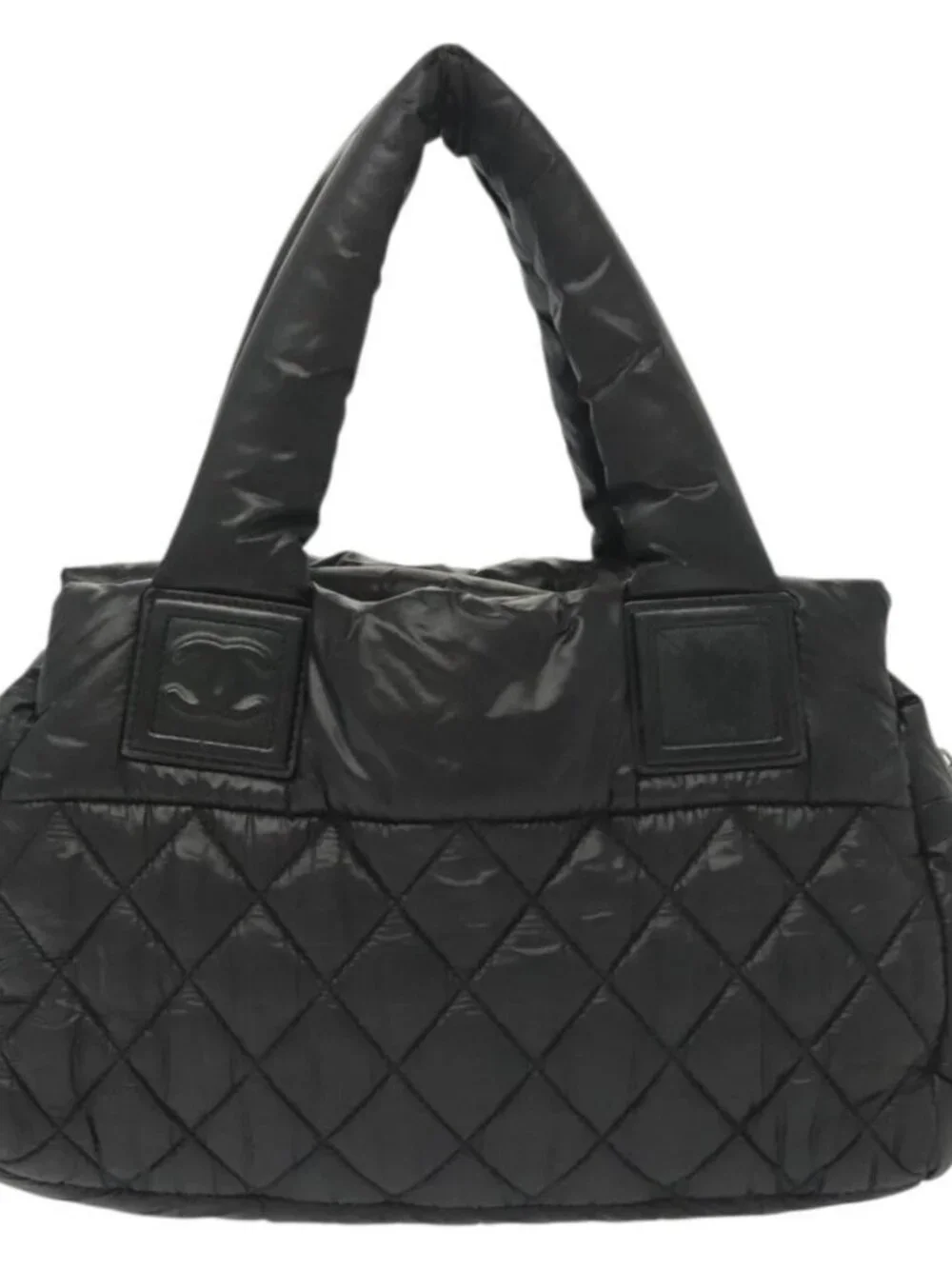 CHANEL Cococoon Hand Bag Nylon Black Silver CC Auth BA5555